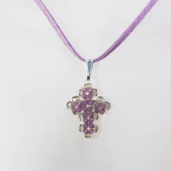 Pendant 45cm - Trevina-Mauve Suedine - Pendant 45cm - Laiton argenté